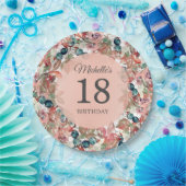 ピンクティール(緑がかった色)フローラ18誕生日 ペーパープレート (パーティー)