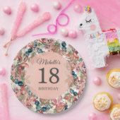 ピンクティール(緑がかった色)フローラ18誕生日 ペーパープレート (パーティー)