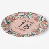 ピンクティール(緑がかった色)フローラ18誕生日 ペーパープレート (アングル)