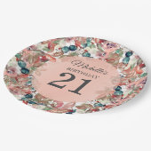 ピンクティール(緑がかった色)フローラ21歳の誕生日 ペーパープレート (アングル)