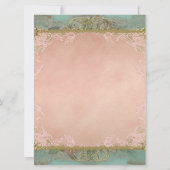 ピンクティール（緑がかった色）ブルーと金ゴールドヴィンテージウェディング 招待状 (裏面)