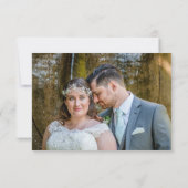 ピンクティール(緑がかった色)ブルーウォーターカラーシルバーフォト結婚ズ サンキューカード (裏面)