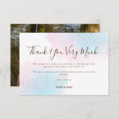 ピンクティール(緑がかった色)ブルーウォーターカラーシルバーフォト結婚ズ サンキューカード (正面/裏面)