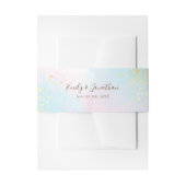 ピンクティール(緑がかった色)ブルーウォーター金ゴールド名結婚日付 招待状ベリーバンド (正面例)