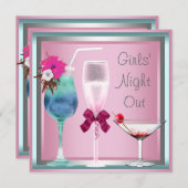 ピンクティール(緑がかった色)ブルーカクテルバチェロレッテ 招待状 (正面/裏面)