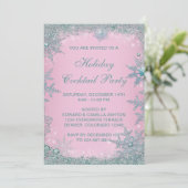 ピンクティール(緑がかった色)ブルースノーフレーククリスマスパーティー 招待状 (スタンド正面)