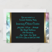 ピンクティール（緑がかった色）ブルーバブルSweet sixteen誕生日部品 招待状 (裏面)