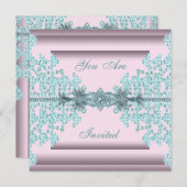 ピンクティール(緑がかった色)ブルーブラックタイパーティー 招待状 (正面/裏面)