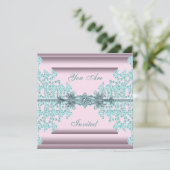 ピンクティール(緑がかった色)ブルーブラックタイパーティー 招待状 (スタンド正面)