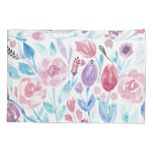 ピンクティール（緑がかった色）ブルー春水彩フラワーズモノグラム 枕カバー (裏面)