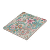 ピンクティール(緑がかった色)ボホろうけつ染めインドネシアウォーター色フローラ タイル (側面)