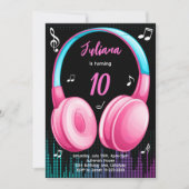 ピンクティール(緑がかった色)ミュージカル誕生日招待状 招待状 (正面)