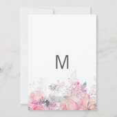 ピンクティール（緑がかった色）ラベンダーフローラ結婚ブーケ 招待状 (裏面)