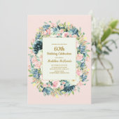 ピンクティール(緑がかった色)ヴィンテージフローラ女子60誕生日 招待状 (スタンド正面)