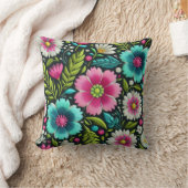 ピンクティール（緑がかった色）刺繍スタイルフローラデザイン クッション (ブランケット)