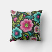 ピンクティール（緑がかった色）刺繍スタイルフローラデザイン クッション (裏面)