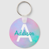 ピンクティール(緑がかった色)名前をカスタムするソフトフェージング色の水色 キーホルダー (正面)