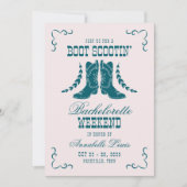 ピンクティール（緑がかった色）女性のカーボーイバチェロレッテソーシャルクラブ 招待状 (正面)