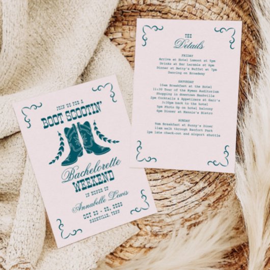 ピンクティール（緑がかった色）女性のカーボーイバチェロレッテソーシャルクラブ 招待状