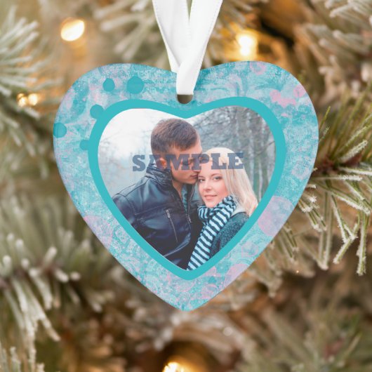 ピンクティール(緑がかった色)抽象芸術アートバレンタイン写真テンプレート オーナメント (ツリー)