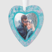 ピンクティール(緑がかった色)抽象芸術アートバレンタイン写真テンプレート オーナメント (正面)