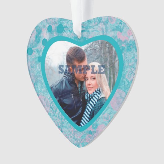 ピンクティール(緑がかった色)抽象芸術アートバレンタイン写真テンプレート オーナメント (正面)