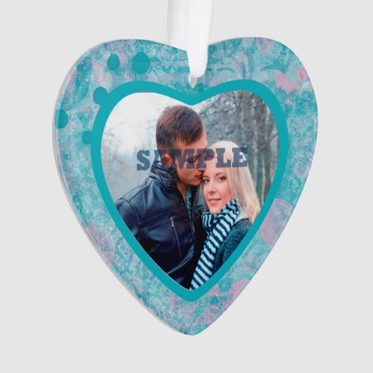 ピンクティール(緑がかった色)抽象芸術アートバレンタイン写真テンプレート オーナメント (正面)