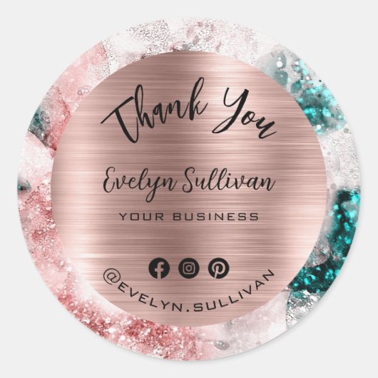 ピンクティール（緑がかった色）水の色エレガントありがとう ラウンドシール (正面)