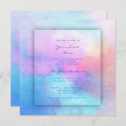 ピンクティール（緑がかった色）水中競技ティファニーピンク海水色 招待状 (正面/裏面)