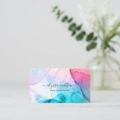 ピンクティール(緑がかった色)水彩インクグリッターモダンエレガント 名刺 (スタンド正面)