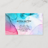 ピンクティール(緑がかった色)水彩インクグリッターモダンエレガント 名刺 (裏面)