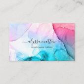 ピンクティール(緑がかった色)水彩インクグリッターモダンエレガント 名刺 (正面)