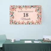 ピンクティール(緑がかった色)水彩フローラ18誕生日バナー 横断幕 (トレードショー)