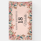 ピンクティール(緑がかった色)水彩フローラ18誕生日バナー 横断幕 (縦)