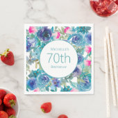 ピンクティール(緑がかった色)水彩フローラ70誕生日 スタンダードランチョンナプキン (インサイチュ)