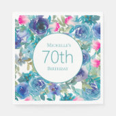 ピンクティール(緑がかった色)水彩フローラ70誕生日 スタンダードランチョンナプキン (正面)