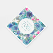 ピンクティール(緑がかった色)水彩フローラ70誕生日 スタンダードランチョンナプキン (角)