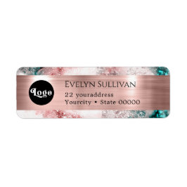 ピンクティール（緑がかった色）水彩ロゴ差出人住所ラベル ラベル