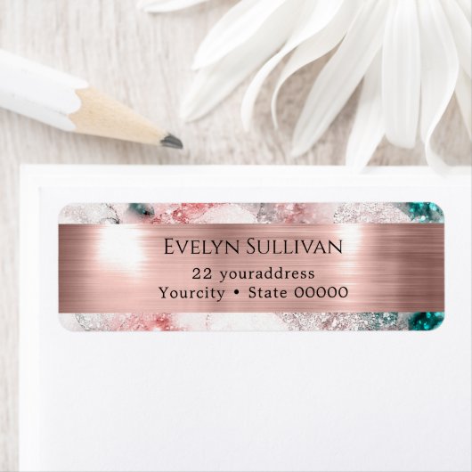 ピンクティール(緑がかった色)水彩差出人住所ラベル ラベル (インサイチュ)