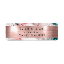 ピンクティール（緑がかった色）水彩差出人住所ラベル ラベル
