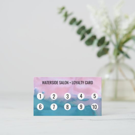 ピンクティール(緑がかった色)水彩抽象芸術10 ロイヤリティカード (スタンド正面)