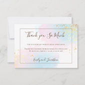 ピンクティール(緑がかった色)水彩金ゴールド紙吹雪結婚ズ サンキューカード (正面)