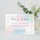 ピンクティール(緑がかった色)水彩金ゴールド紙吹雪結婚ズ サンキューカード (スタンド正面)