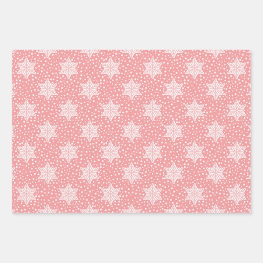 ピンクティール（緑がかった色）水玉模様スノーフレークスクリスマス ラッピングペーパーシート (正面)