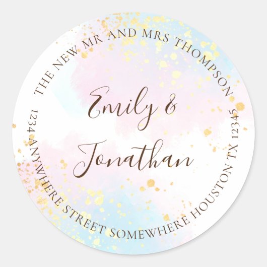 ピンクティール(緑がかった色)水色金ゴールド名アドレス結婚の ラウンドシール (正面)