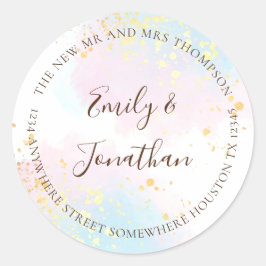 ピンクティール（緑がかった色）水色金ゴールド名アドレス結婚の ラウンドシール