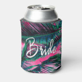 ピンクティール(緑がかった色)熱帯夏のヤシの木の葉 缶クーラー (缶裏面)