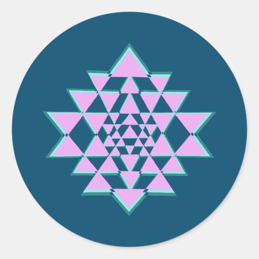 ピンクティール(緑がかった色)聖サンスクリットスリヤントラシンボルヨガ ラウンドシール (正面)