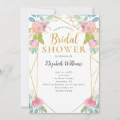 ピンクティール（緑がかった色）花幾何学模様ブライダルシャワー 招待状 (正面)