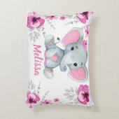 ピンクティール（緑がかった色）象の女の子名前をカスタムする枕 アクセントクッション (正面(垂直))